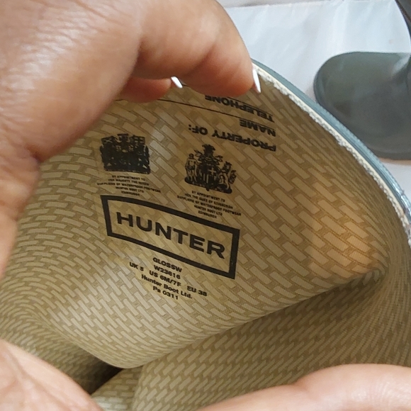 HUNTER ORIGINAL TALL RUBBER RAIN BOOTS IN GLOSSY- GRAY W23616- SIZE 6M - Picture 8 of 9